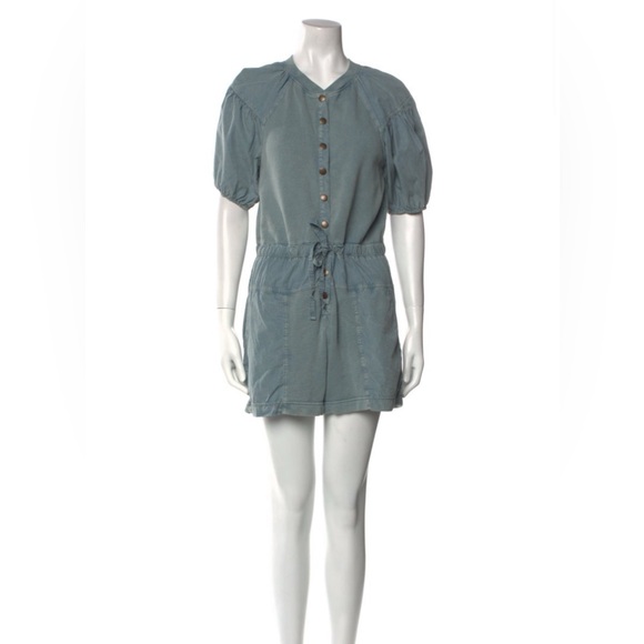 Ulla Johnson Blue Owen Puff Sleeve Jumpsuit Romper XS resort wear vacation FLAWS - Picture 6 of 14